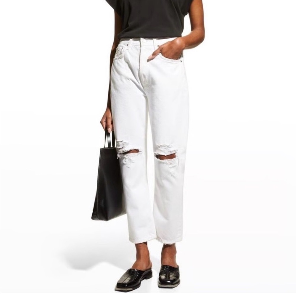 NWT AGOLDE Jeans Riley High Rise Straight Crop Cream Size 29